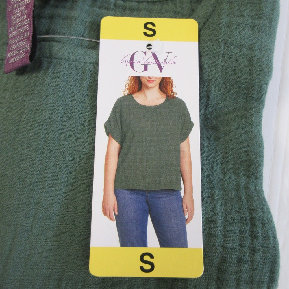 GLORIA VANDERBILT Green Gauzy Relaxed Pullover Top Small Gauze Shirt Blouse NWT